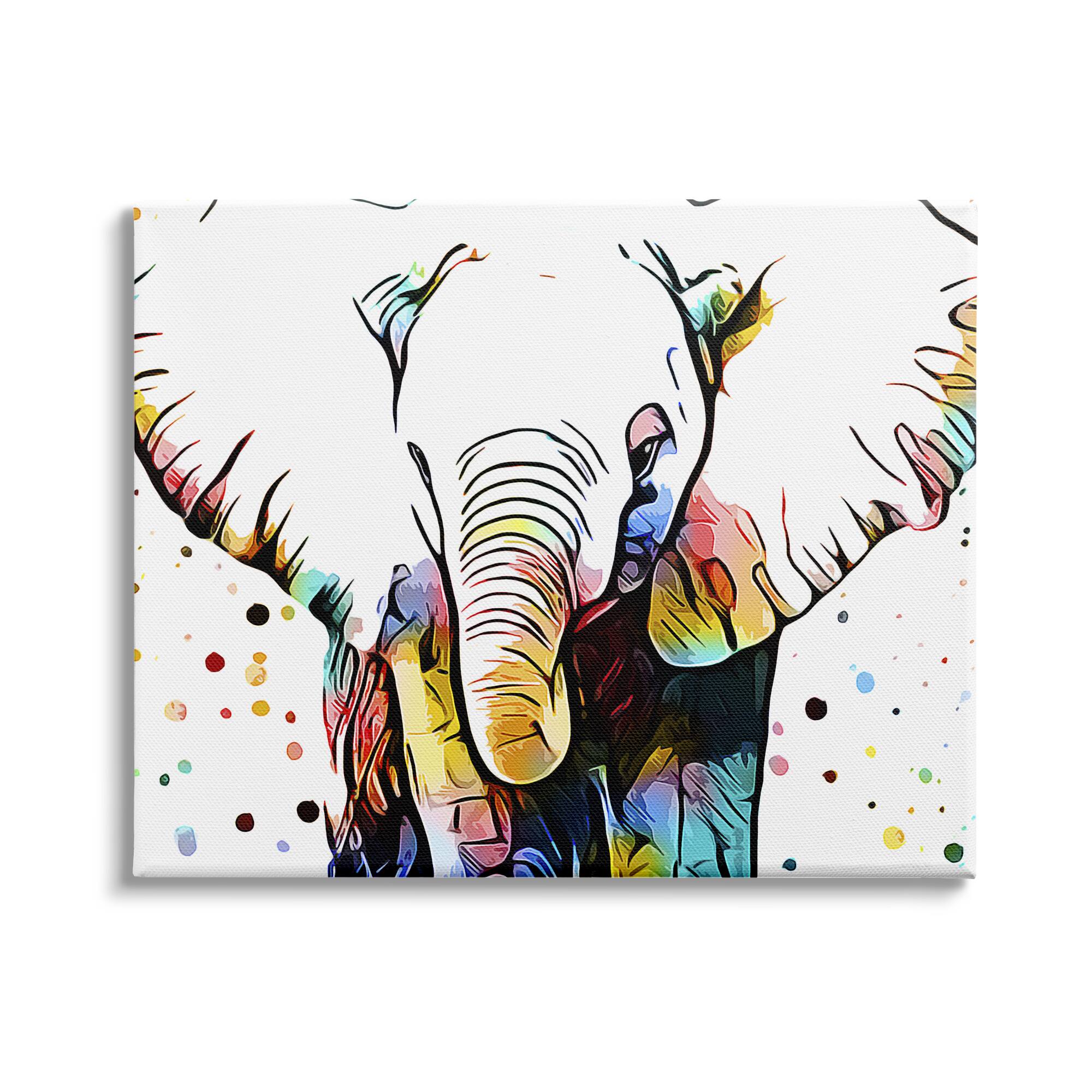 Stupell Industries Abstract Elephant Portrait Vibrant Pattern Expressive Polka Dots Canvas Wall Art